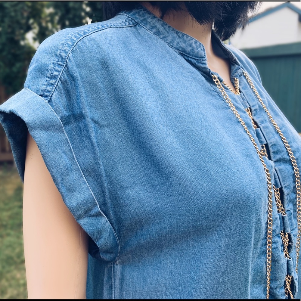 Michael Kors denim tunic with gold chain lacing - Picture 10 of 17